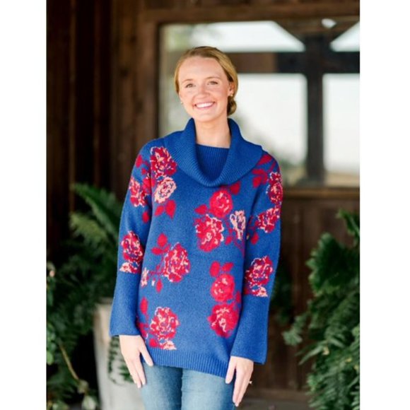 NWT NEW Blue Floral Sz XL 16/18 Stretchy Cozy Cowl Neck Sweater PIONEER WOMAN - Picture 4 of 4